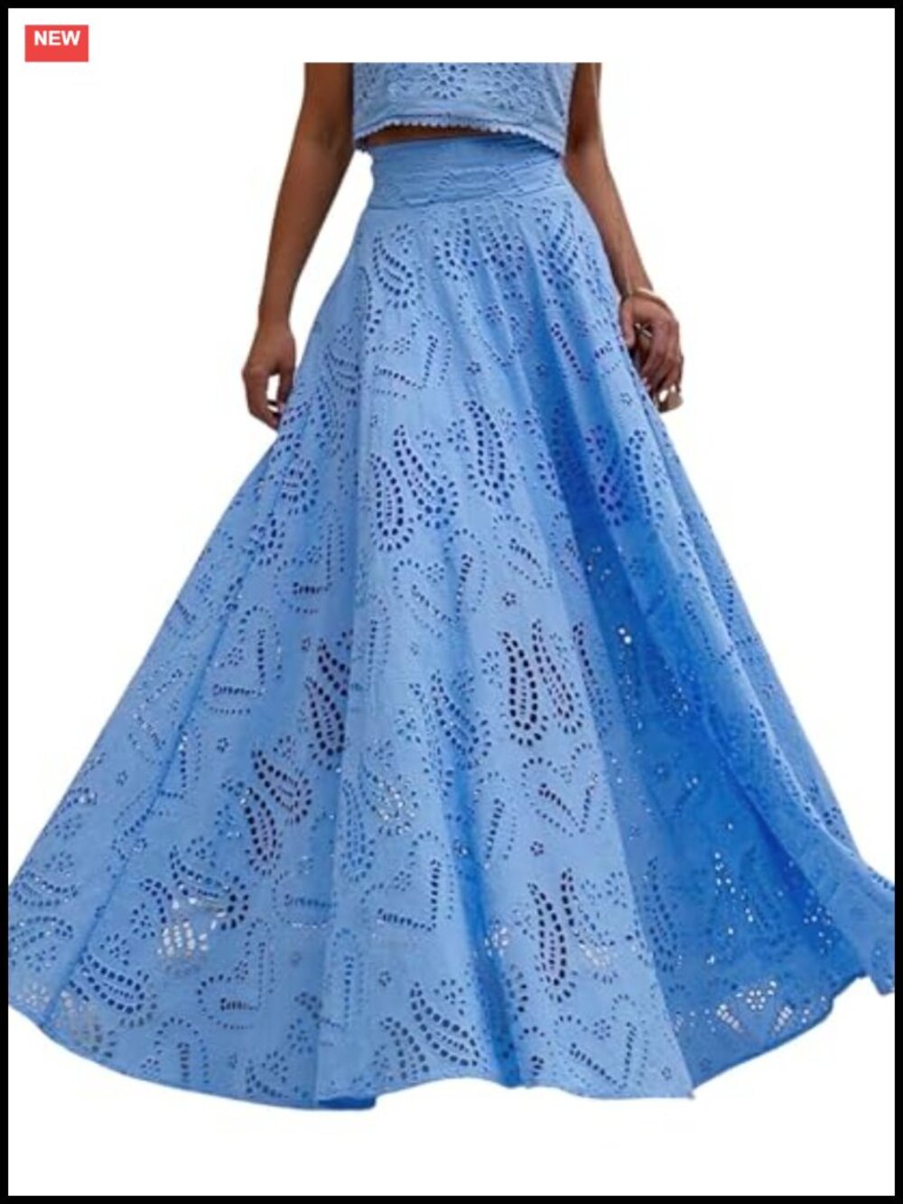 Hollow Out Eyelet Maxi Boho Skirt Back Smocked Waist Flowy Long Skirt with